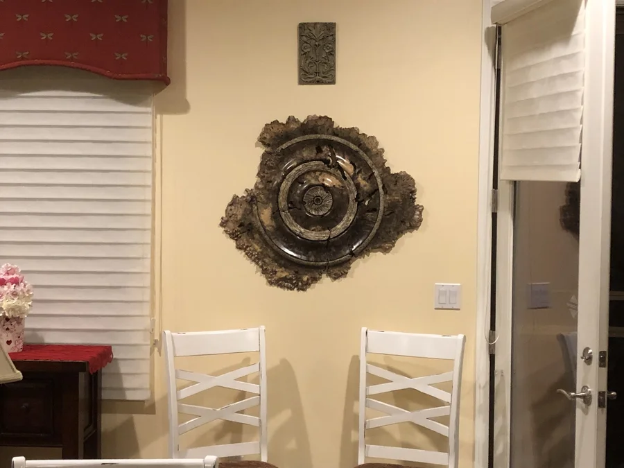 Wood sculpture installed in a dining