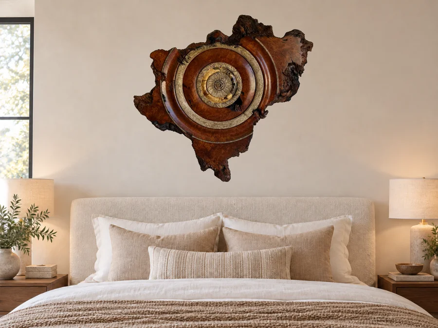 Redwood Burl with Buckeye Inset in an illustrative home setting