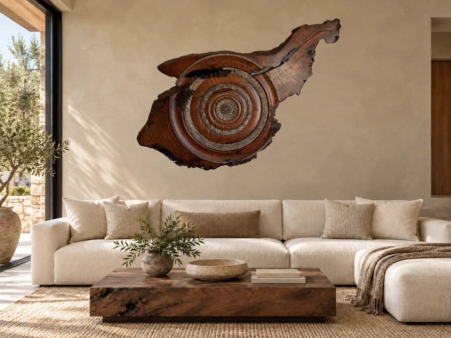 Curly Redwood Burl in an illustrative home setting